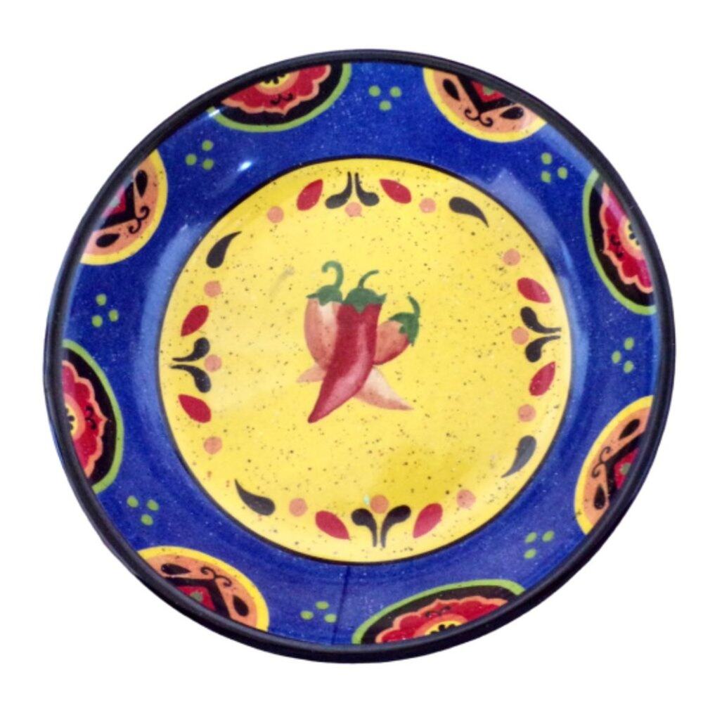 Certified International Sue Zipkin 9.5" Serving Bowl Chili Peppers Blue Rustic